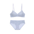 Seamless Women's Invisible Jelly Gel Fixed Cup Small Chest Gathering Soft Support Sexy Deep V Wireless Bra Set - Blue - M