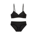 Seamless Women's Invisible Jelly Gel Fixed Cup Small Chest Gathering Soft Support Sexy Deep V Wireless Bra Set - Black - Xl