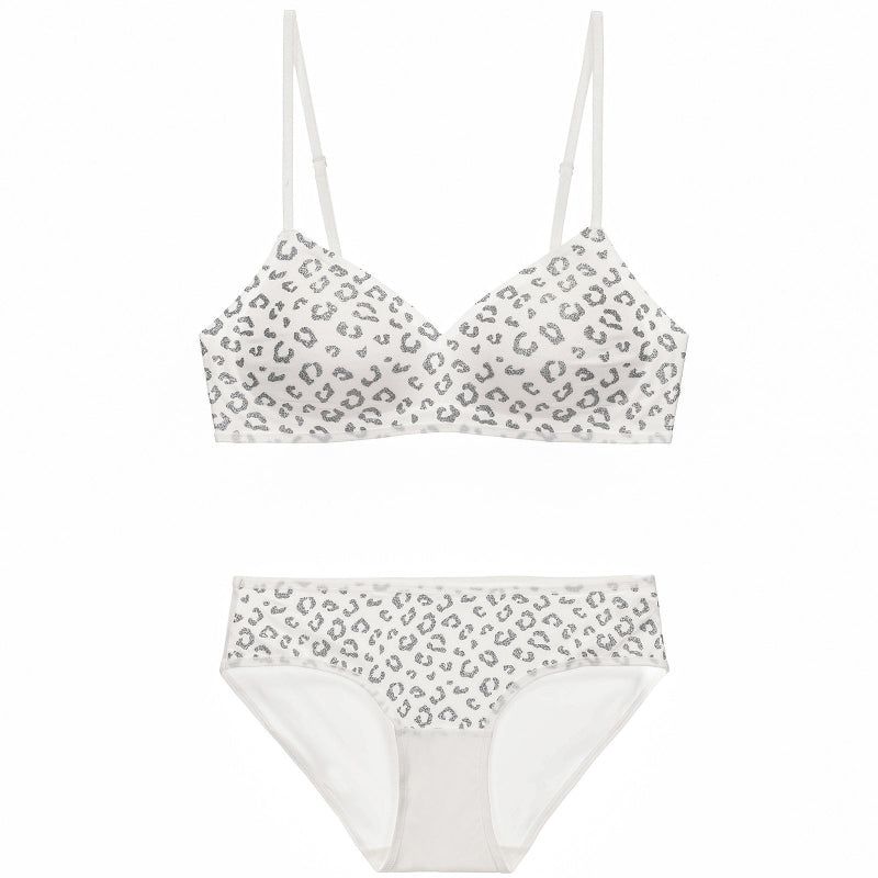Seamless Women's Invisible Jelly Gel Fixed Cup Small Chest Gathering Soft Support Sexy Deep V Wireless Bra Set - White - M