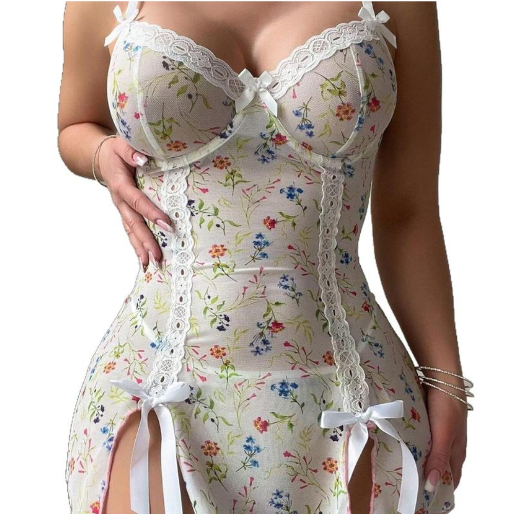 House Of Dasein Ins Sleep Dress Cross Border Lace Trimmed Nightwear Pure Temptation Cute - White - M