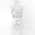 House Of Dasein Sweet Floral Embroidered Boned Camisole And Thong Set For Women's Sexy Hollow Out Lingerie - White - S