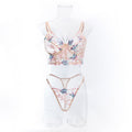 House Of Dasein Sweet Floral Embroidered Boned Camisole And Thong Set For Women's Sexy Hollow Out Lingerie - Apricot Pink - M