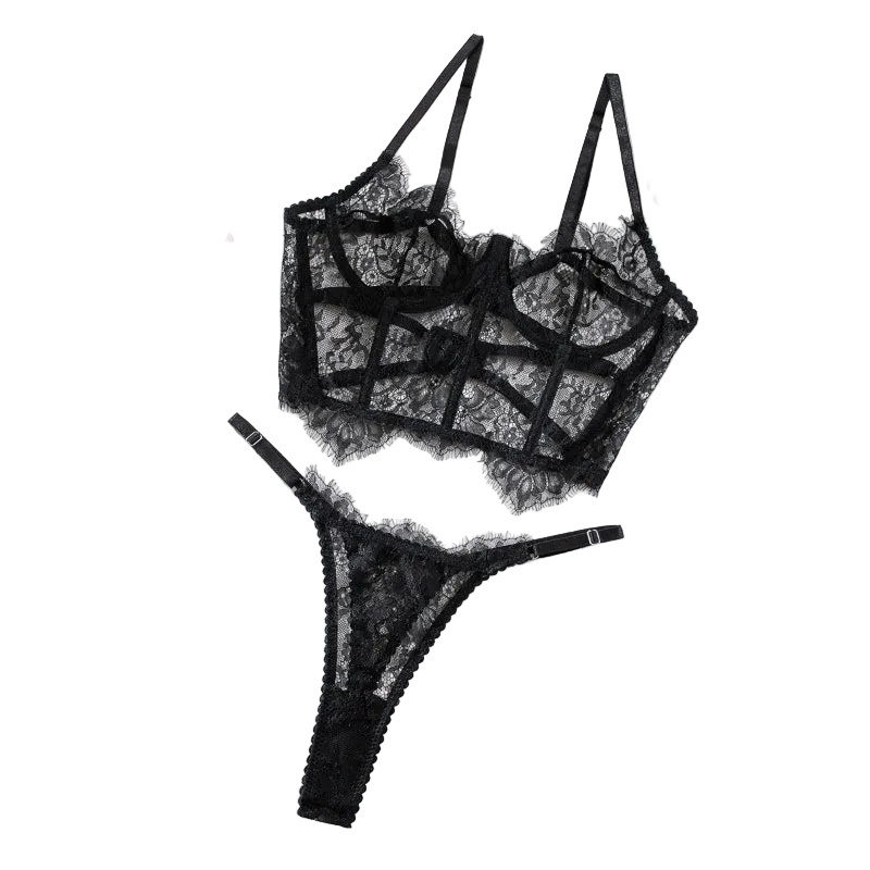 Sexy Transparent Leopard Print Temptation Boned Shapewear Camisole Bra Set - Black - L