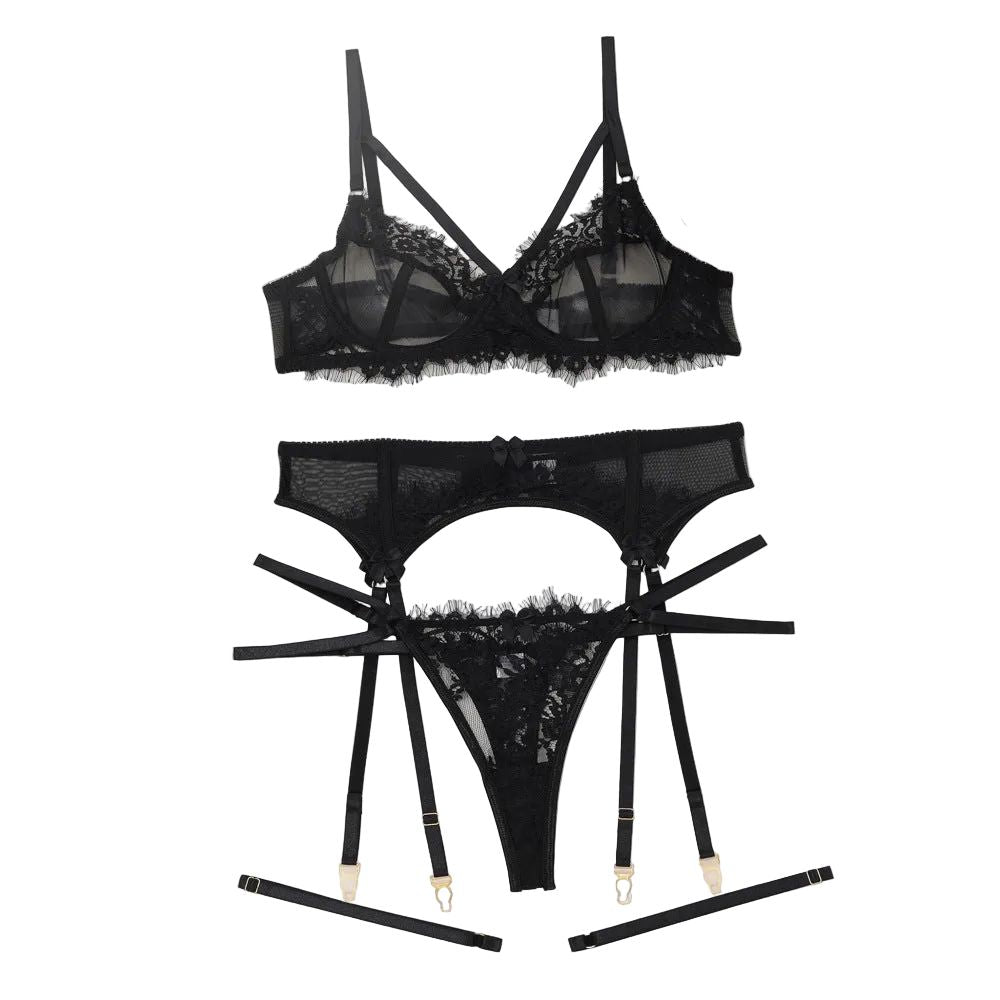House Of Dasein Women's Lace Temptation Perspective Eyelash Strap Body Shaping Fun Underwear - Black - M