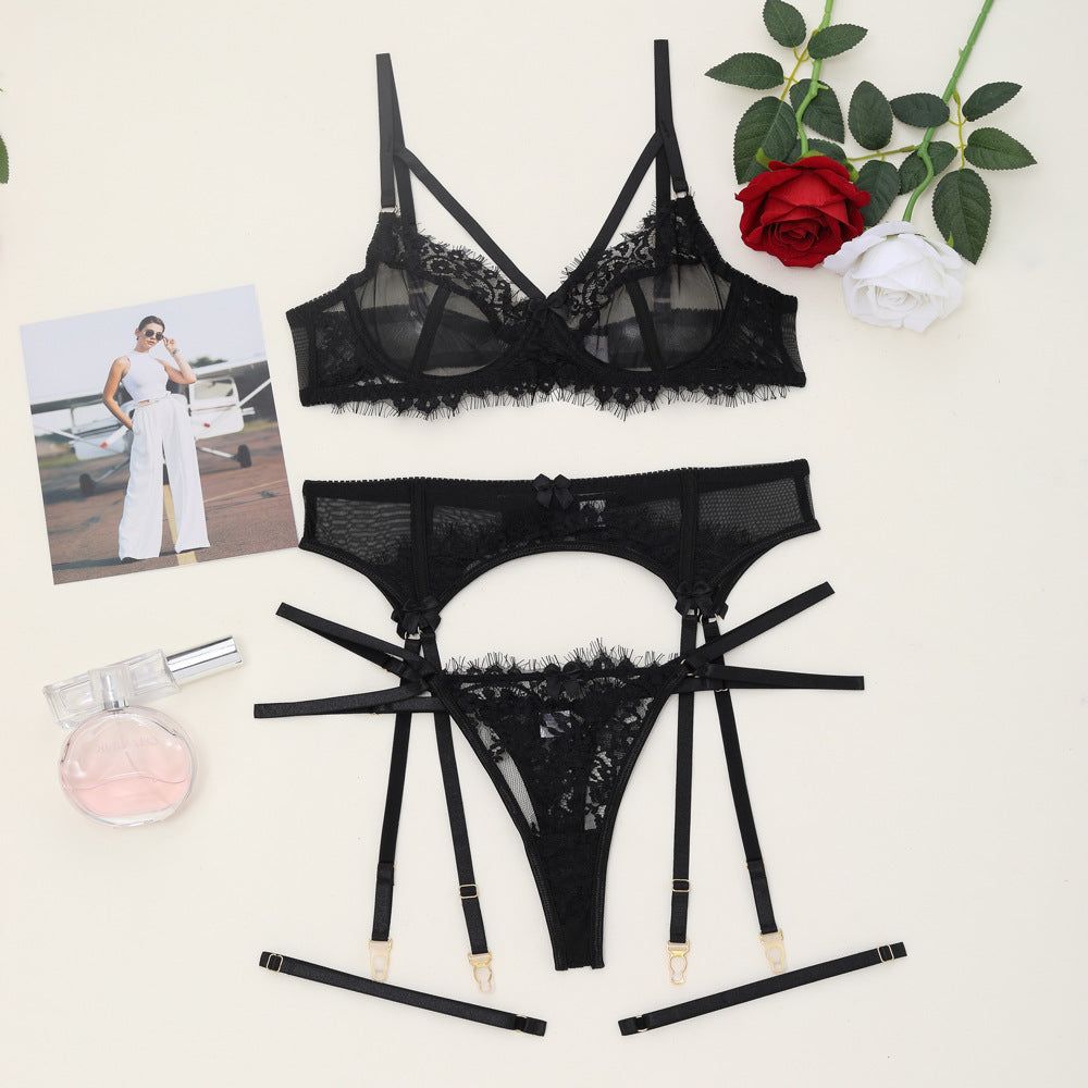 House Of Dasein Women's Lace Temptation Perspective Eyelash Strap Body Shaping Fun Underwear - Black - S
