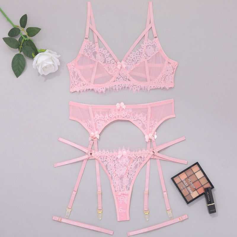 House Of Dasein Women's Lace Temptation Perspective Eyelash Strap Body Shaping Fun Underwear - Pink - S