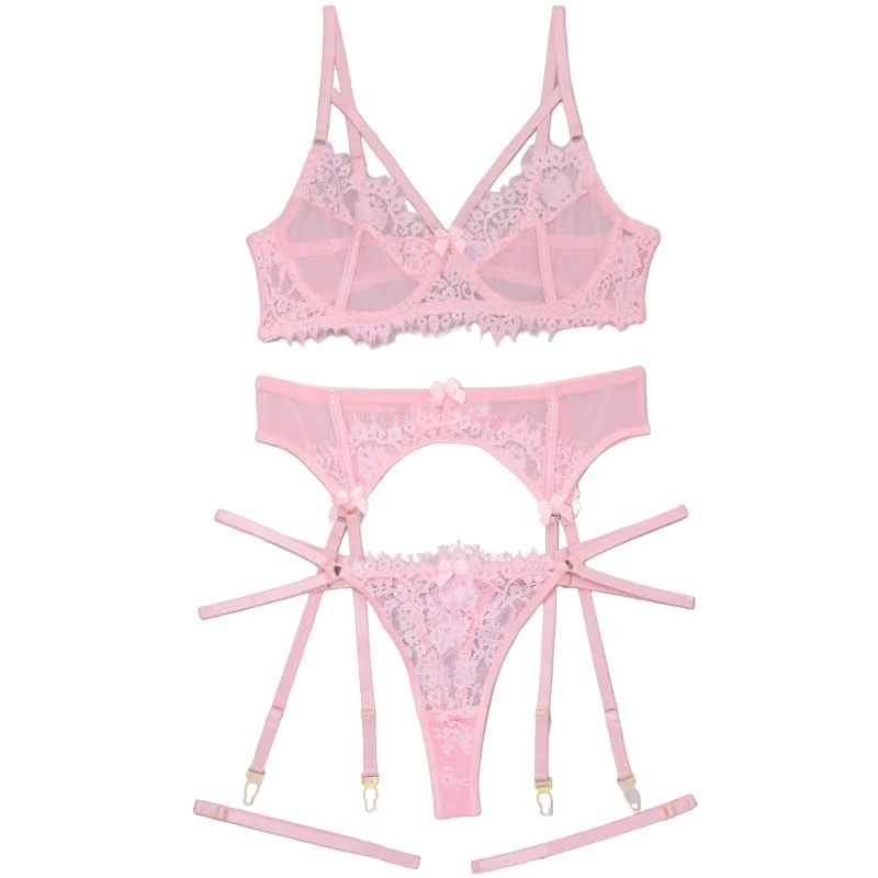House Of Dasein Women's Lace Temptation Perspective Eyelash Strap Body Shaping Fun Underwear - Pink - M