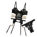 House Of Dasein Sexy Two Piece Lingerie Set For Women Hollow Back Lace Design - Black - S