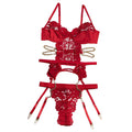 House Of Dasein Sexy Two Piece Lingerie Set For Women Hollow Back Lace Design - Red - M
