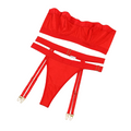 House Of Dasein Sexy Solid Color Zipper Strapless Waist Closure Lingerie Three Piece Set - Red - S