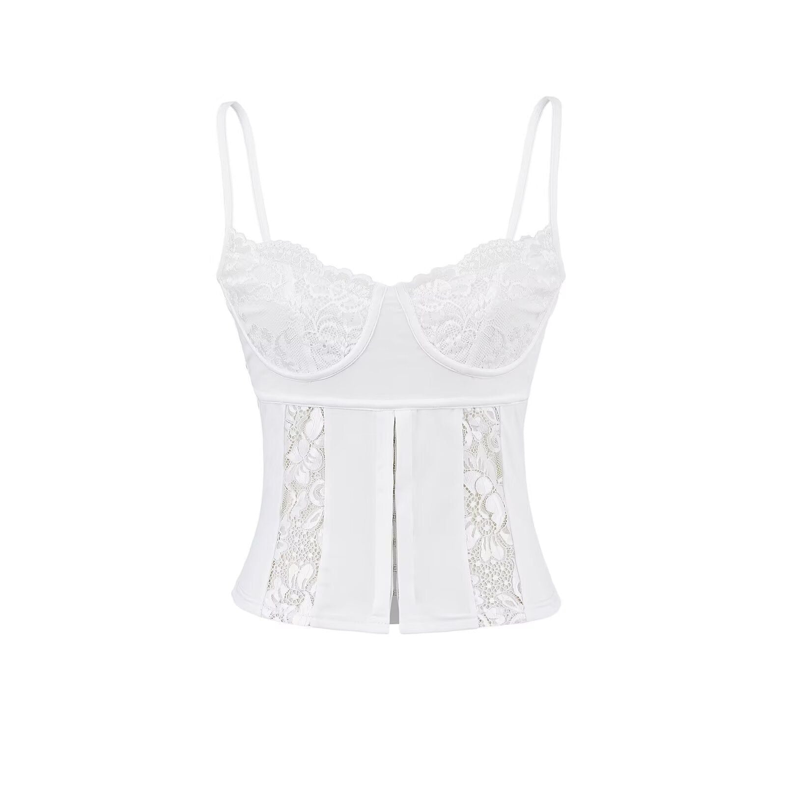 House Of Dasein Slim Fit Hollow-Out Lace Camisole With Snap Buttons - White - S