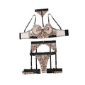 House Of Dasein 5 Set Embroidered Leopard Print Lingerie - Black Leopard Pattern Color - M