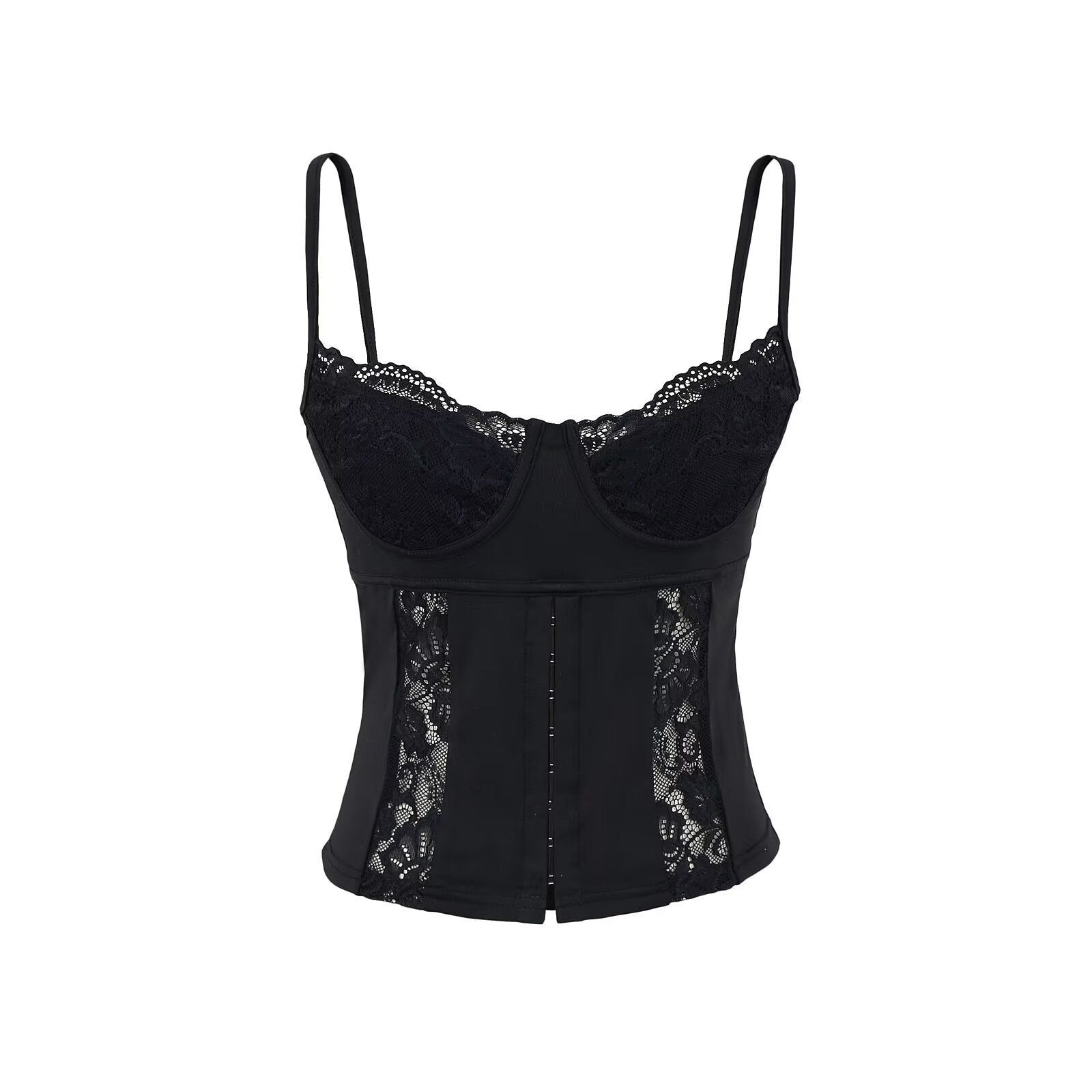 House Of Dasein Slim Fit Hollow-Out Lace Camisole With Snap Buttons - Black - S