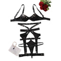 House Of Dasein Strap Cross Uniform Set Sexy Gathering Fun Underwear Four Piece - Black - L