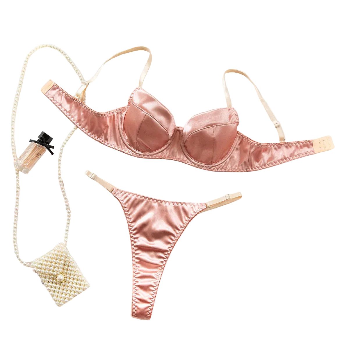 House Of Dasein Sexy Satin Lingerie Set For Women Thin And Comfortable With Gathering Supportive Design Prevents Sagging French Style Bra - Champagne - L