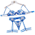 House Of Dasein Perspective Embroidery Sexy Lingerie Garter Belt Leg Ring Three Piece Set With Steel - Blue - M