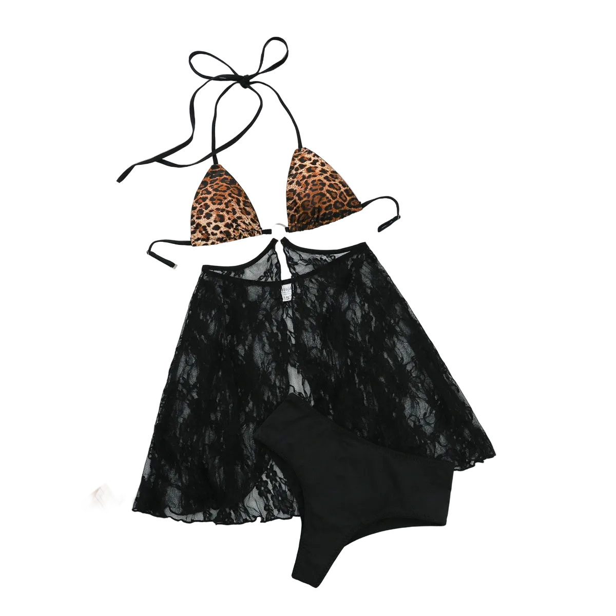 House Of Dasein Fashion Niche Sexy Comfortable Waist Baring Leopard Print Hanging Neck Underwear Set - Black Leopard Pattern Color - M