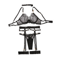 House Of Dasein Female Deep V-Belt Lingerie Set With Steel Ring Sexy Low Cut Seductive Bra - Black - M