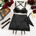 White Lace Trim Bra Set Sexy Hollow Splicing Shaping Erotic Underwear - Black - S