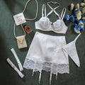 White Lace Trim Bra Set Sexy Hollow Splicing Shaping Erotic Underwear - White - M
