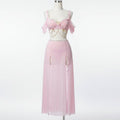 House Of Dasein Sexy Bow Chain Strap Pure Desire High Slit Dress Lingerie Set - Pink - L