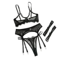 House Of Dasein Sexy Black Lace Hollow-Out No-Removal Passion Temptation Erotic Underwear Four-Piece Set - Black - Xl
