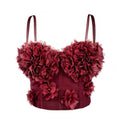 House Of Dasein French Mesh See Through Fishbone Corset With Chest Cushion Three Dimensional Flower Shaped Outerwear Beautiful Back - Red - 34B/75