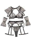 New Perspective Design Embroidered Shawl Garter Belt Sexy Underwear Six Piece Set - Black Skin Color - L