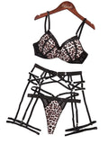 House Of Dasein Sexy Bra Set With Leopard Pattern Splicing 4 Piece - S