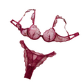 Underwear Sexy Thin Transparent Pure Desire Embroidery Large Chest Minimizer Push Up Bra And Panty Set - Angora Red - M