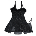 House Of Dasein Sexy Rhinestone Crystal Feather Splicing Sheer Mesh Slit Dress Two Piece Set For Women - Black - S