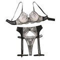 House Of Dasein Steel Ring Gathering Bra Set Mesh Splicing Embroidery Lace Sexy Lingerie Four Piece - Black Skin Color - S