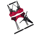 House Of Dasein Sexy Set Embroidered Splicing Lace Body Shaping Underwear Four Piece - Black And Red - S
