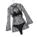 House Of Dasein Sexy Hot Girl Set Mesh Perspective Pure Desire Free Temptation Underwear Three-Piece - Black Blue - L