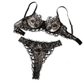 House Of Dasein Black Embroidered Lace Thin Transparent Underwire Bra Sexy Lingerie Women's Set - Black - S
