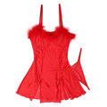 House Of Dasein Sexy Rhinestone Crystal Feather Splicing Sheer Mesh Slit Dress Two Piece Set For Women - Red - L