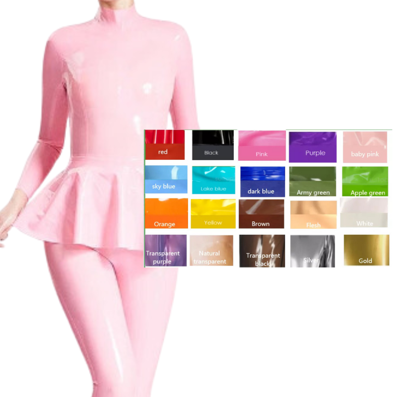 House Of Dasein Pink Latex Catsuit With Swing Skirt In Middle Back Zipper Rubber Body Suit Costume - Custom Colour - L