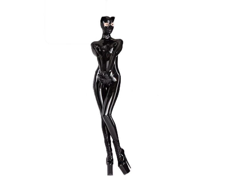House Of Dasein Sexy Full Body Black Latex Gummi Catsuit Ear Cosplay Rubber Bodysuits Back Crotch Zip - Black - S - Unisex