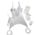 House Of Dasein Sequin Feature Women's Nightclub Style Push-Up Bra With Gloves And Wrist Straps Three-Piece Set - White Sequins - L