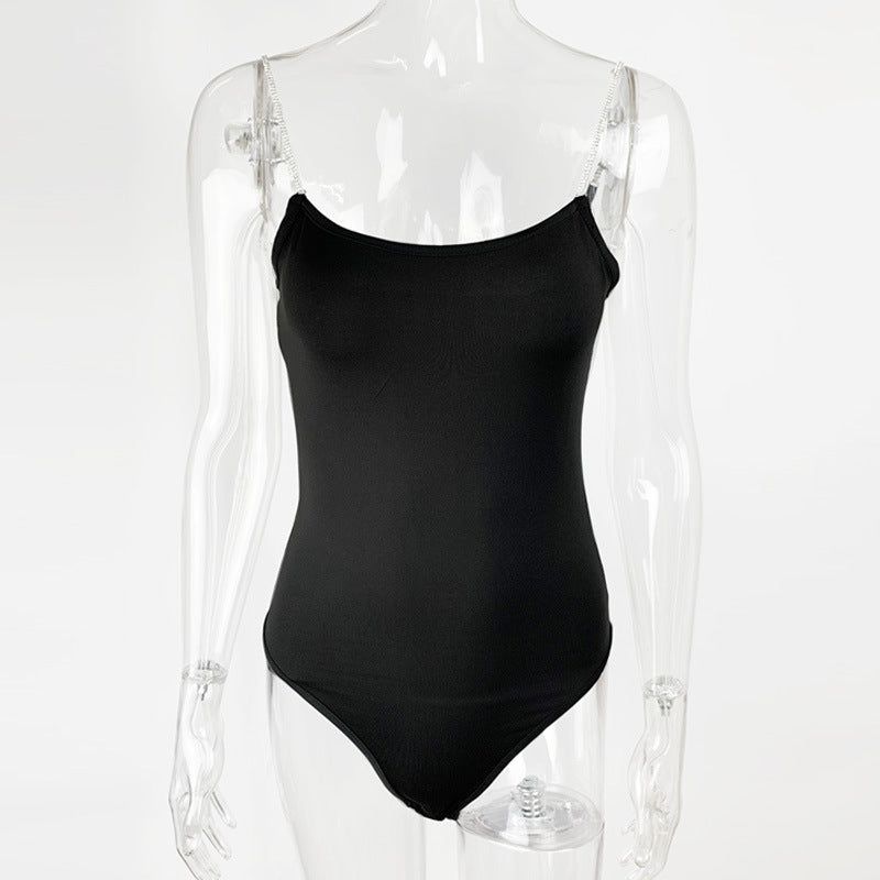Slim Fit Top Sexy Low Cut Camisole Jumpsuit - Black - S
