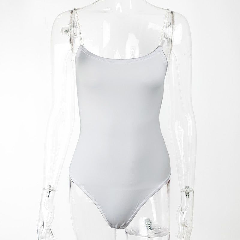 Slim Fit Top Sexy Low Cut Camisole Jumpsuit - White - S
