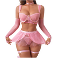 House Of Dasein Cross-Border Pure Desire Style Pink Sexy Transparent Mesh Skirt Uniform With Gloves Erotic Underwear Set - Pink - S