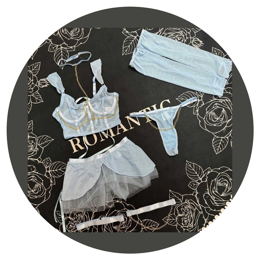 House Of Dasein Cross-Border Pure Desire Style Pink Sexy Transparent Mesh Skirt Uniform With Gloves Erotic Underwear Set - White - L