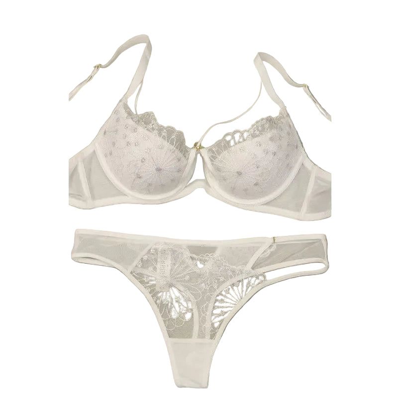 Summer Large Bust Minimizer Thin Bra Set With Side Support Anti-Sagging Soft Underwire Lingerie Push-Up - White - 80B