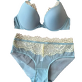Sexy Women's Underwear Front Closure Backless Small Chest Gathering Bra Anti-Sagging Plus Size Lace Set - Sky Blue - Xxl