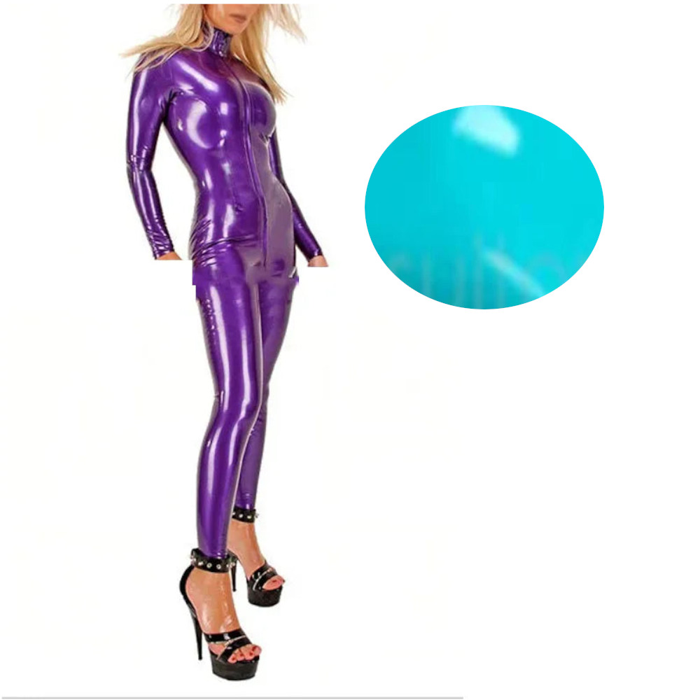 House Of Dasein Latex Catsuit Handmade Rubber Bodysuit With Front Crotch Zip For Women - Lake Blue - S