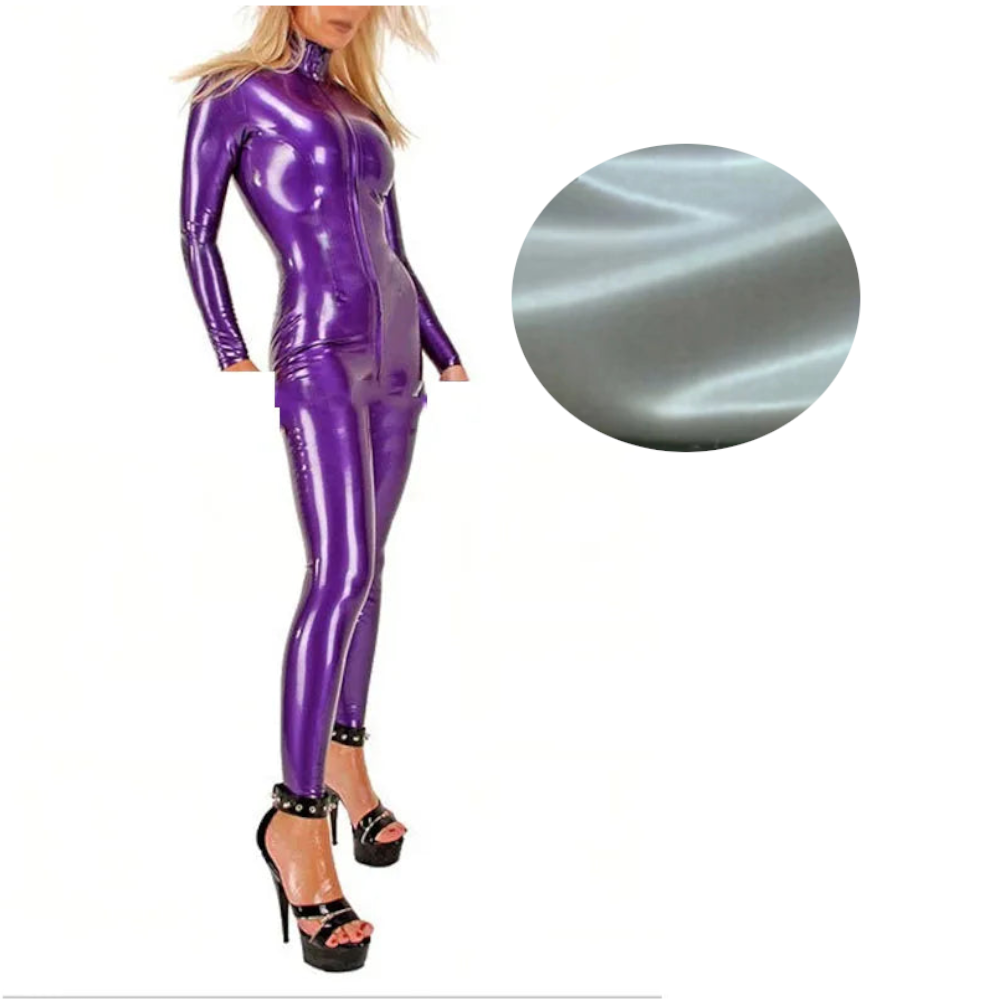 House Of Dasein Latex Catsuit Handmade Rubber Bodysuit With Front Crotch Zip For Women - Silver - Xs