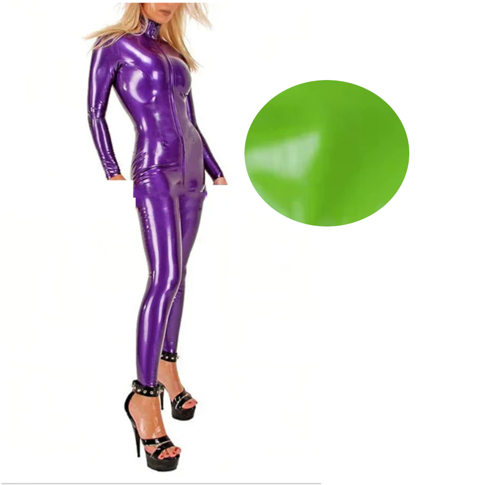 House Of Dasein Latex Catsuit Handmade Rubber Bodysuit With Front Crotch Zip For Women - Green - L