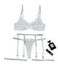 House Of Dasein Cross-Border Sexy Lingerie Lace Trim Rhinestone Transparent Thong Garter Belt Four-Piece Set - White - L