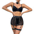 House Of Dasein Purple Passionate Lingerie Set With Gathered Bra And Neck Flower Accessories - Black - L